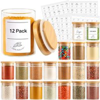 4oz Glass Spice Jars with Bamboo Lids Clear Borosilicate Glass Food Storage Containers with Wooden Airtight Lids, Cylinder Glass