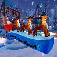 3.6M Inflatables Christmas Decorations Santa Claus Sleigh Christmas Deer Outdoor Decor with Built-in LED Ligh Christmas Decor