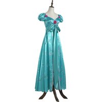 Enchanted Style Princess Dress Women Cosplay Costume, Princess Giselle Costume Blue Floral Halloween Party Outfit