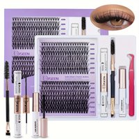DIY Lash Extension Mix Styles Individual Lash Clusters with Bond&Seal Remover Tweezers Lash Brush eye Makeup tool