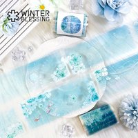 2m Laser Iridescent PET Tape Blue Flower Transparent Roll Stickers Decorative Adhesive Tape For Scrapbooking Journal Stationery