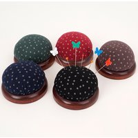 Star Shaped Sewing Pin Cushion with Wooden Base - Coffee Brown Fabric Needle Holder for DIY Handcraft, Cross Stitch, & Embroider