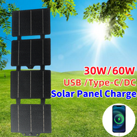 30W 60W Foldable Solar Panel Battery Charger USB/Type-C/DC Output Port Solar Folding Bag Power Bank for Phone Camping Emergency