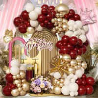 105pcs Burgundy Wedding themed Balloon Arch Kit, white Burgundy and gold balloons with crown foil balloons, suitable for wedding