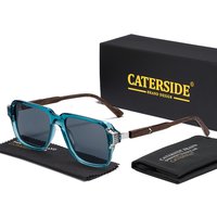 CATERSIDE Vintage Men Polarized Sunglasses Square Frame Metal Decoration Design Polycarbonate Sun Glasses Women Driving Eyewear