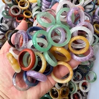 50pcs 6mm Unisex Natural Stone Pink Quartz Rings Amethysts Crystal Obsidian Jade Finger Ring Party Wedding Size 18 To 20