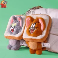 Original 12cm Toast Bread Tom and Jerry Plush Keychain Cat Plush Pendant Schoolbag Keychain Little Doll Cute Couple Gift
