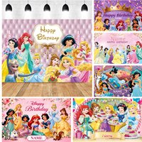 Disney Princess Birthday Party Backdrop Decoration Snow White Jasmine Rapunzel Custom Name Girls Birthday Baby Shower Background