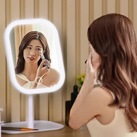 Desktop Vanity Mirror LED Makeup Mirror with 3 Colors Light Touching Mirror with Storage Base Portable