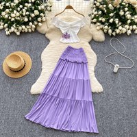 French chic slash neck print off shoulder Dress Women Waist korean fashion hotsweet Resort Dresses