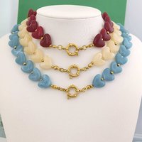 QMHJE Heart Resin Necklace Women Choker Stainless Steel PVD Beads Sailor Clasp Waterproof Love Bracelet Diy Pendant Gold Color