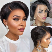 13x4 Lace Wig Side Part Pixie Cut Wigs 100% Virgin Hair Side Part Brazilian Straight Bob Wig Transparent Lace For Black Women