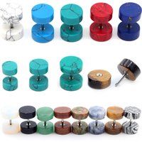 Alisouy 2PCS Women Men Natural stone tunnels Earring Barbell Tragus Cartilage fake Ear plugs piercing body jewelry earrings