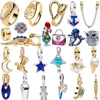 2026 S925 Silver Plated Paved Golden Ring Charm Luxury Stone Shell Nature Strength Cowboy Textured Safety Chain Fine Jewelry