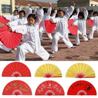 Red Chinese Tai Chi Dance Performance Hand Wedding Party Decor Kung Fu Fan Yoga Fan Folding Stage Fan Plastic Bone Fan