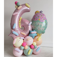 28-Piece Ice Cream Balloon Tower with Pearl Pink Number Balloons Designed for Ice Cream-Themed Birthday Party Decorations