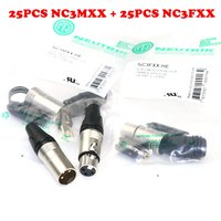 50PCS/lot FOR neutrik connector 25PCS NC3MXX & 25PCS NC3FXX Male and female 3pin XLR connector