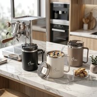 Insulated Travel Coffee Mug 304 Stainless Steel Thermal Tumbler With Handle Leakproof Portable Tea Cup Filter Folding Spoon