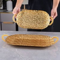 European Fruit Tray, Household Metal Bark Texture Shape Exquisite Handle Cake Plate,Gold Snack Plate Wedding Decoration,20inch