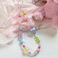 New Y2K Bear Colorful Mobile Phone Charm Keychain Chain Girl Women Cell Case Fashion Bag Pendant Key Bracelet For iPhone