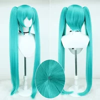2026 Miku Cosplay Wig 105cm Long Blue Green Double Ponytails Synthetic Fiber Hair for Anime Halloween Christmas Party