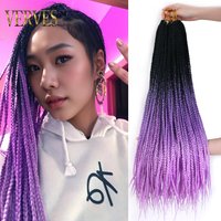 3 PCS Box Braid Synthetic Crochet Braid 24 Inch 22 Roots/pack Ombre Braiding Hair Extension Ombre Purple Crochet braid