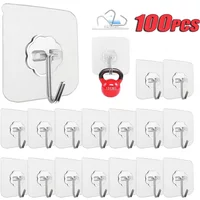 Transparent Stainless Steel Self-Adhesive Hooks Bathroom Towel Clothes Storage Sticker Hooks Key Hangers Storage