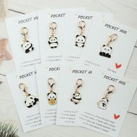 8 pcs cute little panda keychain sets, including a pocket-sized greeting card, panda-themed encouragement gift,