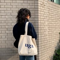 Casual Large Capacity Women's Shoulder Bag Fashion Harajuku Canvas Letter Print Zipper Street Shopper Handbag