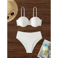 Sexy White Push Up Bikinis Sets Two Pieces Plain Swimsuits Back Tie Bikini Swimsuit Swimwear Biquini Conjunto De Bikini Tankini