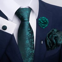 High Quality 8 cm Tie Pocket Squares Pin Set Necktie Green Floral For Men Silk Gravata Wedding Accessories Fit Formal Party