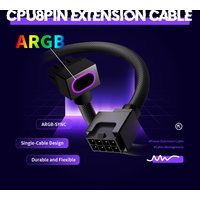 AIJS CPU8PIN Motherboard Extension Cable, ARGB PC Cable with 5V 3Pin,18AWG 90° Right-Angle Design,Male-to-Female Connectors 8Pin