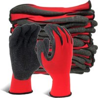 Multi-Purpose Work Gloves, Rubber Coated Durable Safety Grip, 4.7x9.4inch, Red Black, Ideal For Gardening Mechanics