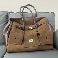 Frosted Brown Leather Patchwork Shoulder Bag Brand Lock Tote Bag For Women Versatile Large Capacity Handbag Travel Storage Bags
