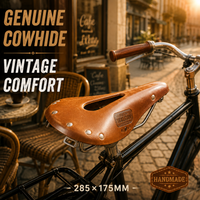Vintage Leather Bicycle Saddle Genuine Cowhide Hollow Comfort Bike Seat 285x175mm Retro Road City Cruiser Ebike WALGUN RR175
