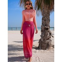 New Stylish Swimwear Burkini Femmes for Muslim Women peachy-coral hue Long Sleeved Swimwsuit with Metal Star decoration image 4