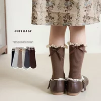Princess Cute Young Kids Sock for Girl Retro Lace Ruffle Bow Calf Sock for Children Spring Autumn Soft Cotton Pile School Sock