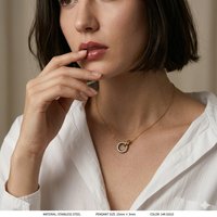St-Delan 42CM Trendy Simple Chain Double Circle Pendant Necklace Women Stainless Steel Clavicle Chain Layering Choker Jewelry