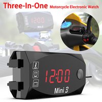 Professional 12V Motorcycle Digital Clock Voltmeter Thermometer Motorcycle Accessory 3 In 1 Electronic Meter Dust-proof Watch