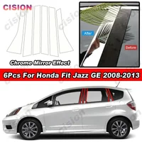 Glossy Chrome Mirror Effect Car Door Window Center Middle B C Pillars Post Column Cover Trim Sticker Decal For Honda Fit Jazz GE