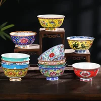 New Chinese Style Ceramic Bowl Enamel Colored Rice Bowl Kitchen Dish Set Bone Porcelain Household Bowl salad bowl set