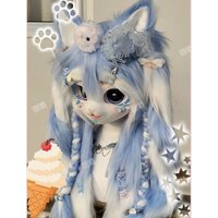Custom OC Design Cat Kemono Fursuit Head Handmade Lace Decor Lolita Furry Mask Halloween Cosplay Prop