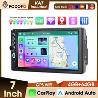 Podofo 2din 4+64G Samochodowy Odtwarzacz Multimedialny Carplay/Auto Mirror Link 7'' Uniwersalne Radio Samochodowe Stereo Obsługa Kamery Cofania FM/RDS