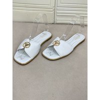 Women's Flat Bottom Sandals Slip-On Shoes Pure Color round Circle Mark Fashionable Casual Square Head Clogs