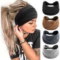Women's Wide Headband Solid Color Polyester All-Season Stretchy Hair Wrap Bohemian Thick Sports Yoga Turban Headband Accessory