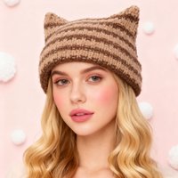 Warm Knit Hat with Cute Cat Ears Autumn and Winter Pullover Beanie