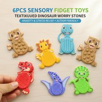 1/6PCS Silicone Worry Stone Sensory Fidget Toys For Autism ADHD Stress Relief Dinosaur Textured Stone Anxiety Relief Toy