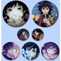 1pc Tomioka Giyuu Anime Character Badges 25 32 44 75 Mm Round Cosplay Pin Bag Decor Fans Collect Friends Gifts Brooch Souvenir