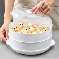 Double Plastic Steamer Microwave Oven Circular Covered Steamer Stackable Rice Cooker Steamer Grille Kitchen Cooking Accessories