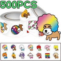 500Pcs Roll Self‑Adhesive Disco Dog Labels for DIY Scrapbook Packaging Party Stationery Luggage Decor 2cm/0.79inch